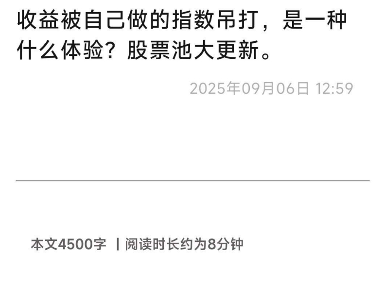 【大佳的投资笔记付费文250906】：收益被自己做的指数吊打，是一种什么体验？股票池大更新