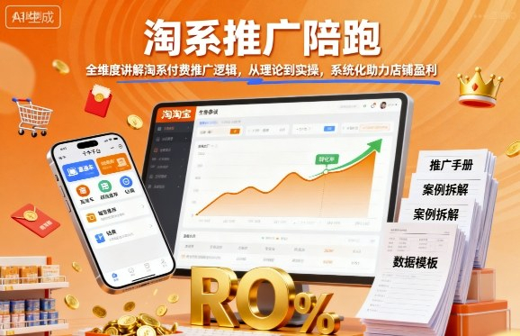 贾真电商淘系推广陪跑，全维度讲解淘系付费推广逻辑，从理论到实操，系统化助力店铺盈利