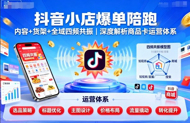 抖音小店爆单陪跑，内容＋货架＋全域四频共振，深度解析抖音商品卡运营体系