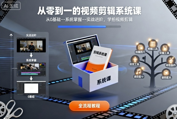 从零到一的视频剪辑系统课，从0基础–系统掌握–实战进阶，学拍视频剪辑