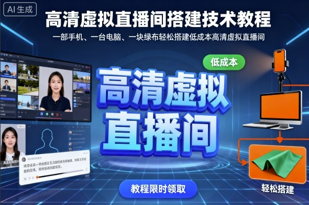 高清虚拟直播间搭建技术教程，一部手机、一台电脑、一块绿布轻松搭建低成本高清虚拟直播间
