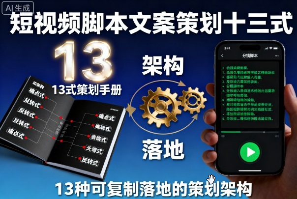短视频脚本文案策划十三式，13种可复制落地的策划架构