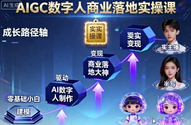 AIGC数字人商业落地实操课，从零基础小白到AI数字人大神