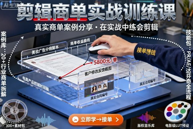 剪辑商单实战训练课，真实商单案例分享，在实战中练会剪辑