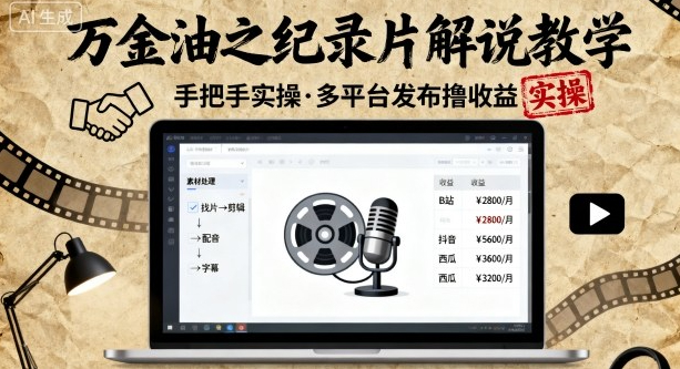 万金油之纪录片解说教学，手把手教你，完全实操，多平台发布撸收益