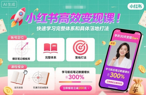 小红书高效变现课，普通人也能引爆小红书快速学习小红书完整体系和具体落地打法