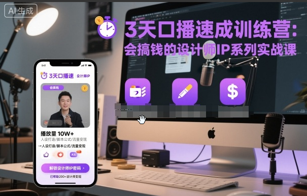 3天口播速成训练营，会搞钱的设计师IP系列实战课