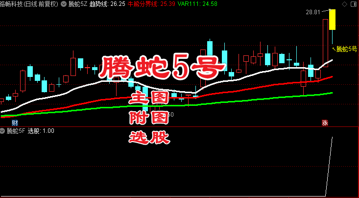 通达信【腾蛇5号】主附图选股指标/ 尾盘阴买思路手机电脑通用