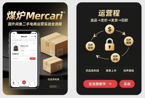 煤炉Mercari国外闲鱼二手电商运营实战全流程，仿品高利润，简单上手，闷声搞钱
