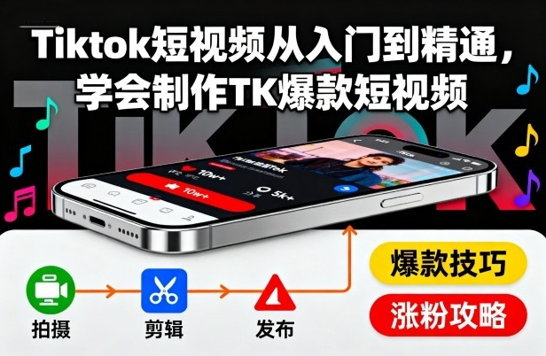 Tiktok短视频从入门到精通，学会制作TK爆款短视频