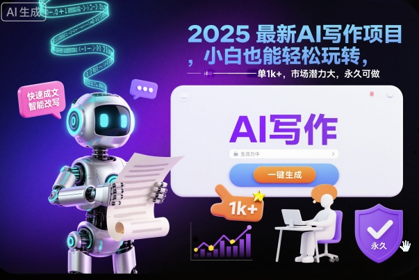 2025最新AI写作项目，小白也能轻松玩转，一单1k+，市场潜力大，永久可做