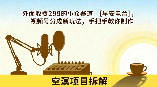 外面收费299的小众赛道【早安电台】，视频号分成新玩法，手把手教你制作