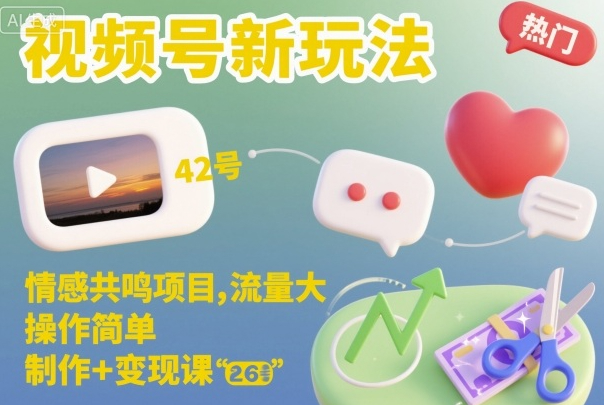 视频号新玩法，情感共鸣项目，流量大，操作简单，制作+变现课