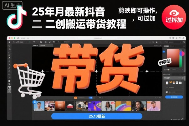 25年10月最新抖音二创搬运带货教程，剪映即可操作，可过抖加