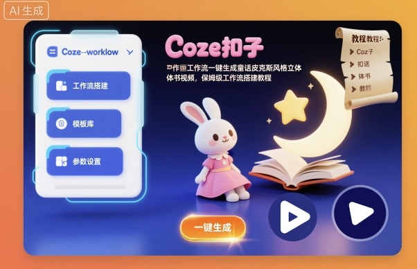 Coze扣子工作流一键生成童话皮克斯风格立体书视频，保姆级工作流搭建教程