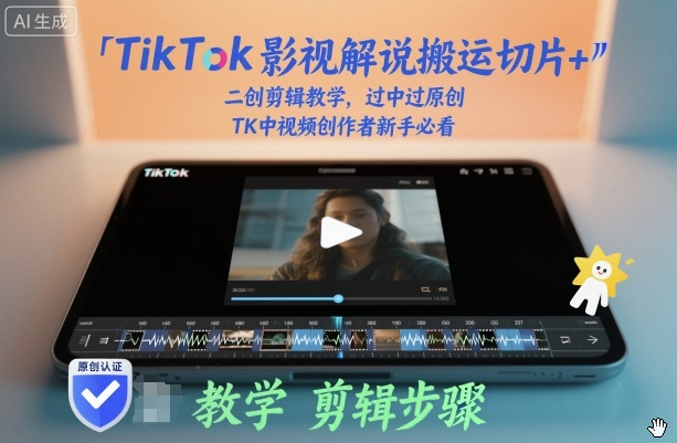 TikTok影视解说搬运切片+二创剪辑教学，过中过原创，TK中视频创作者新手必看