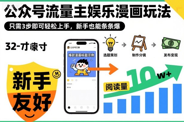 公众号流量主娱乐漫画玩法，只需3步即可轻松上手，新手也能条条爆