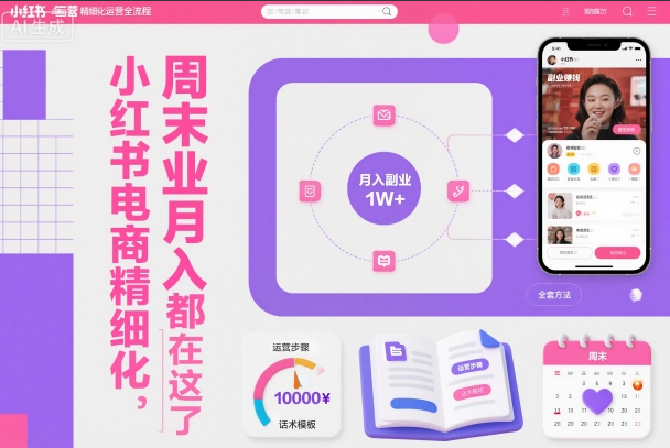 小红书电商精细化运营全流程，周末副业月入1W+，全套方法都在这了