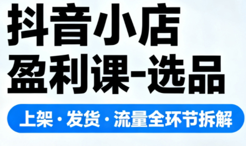抖音小店盈利课-选品-上架-发货-流量全环节拆解，手把手教你搞定抖店运营