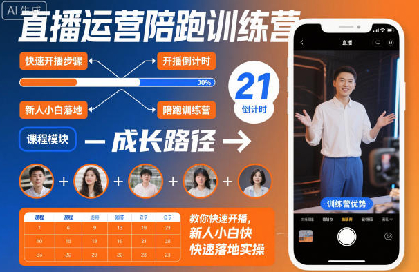 直播运营陪跑训练营，教你快速开播，新人小白快速落地实操
