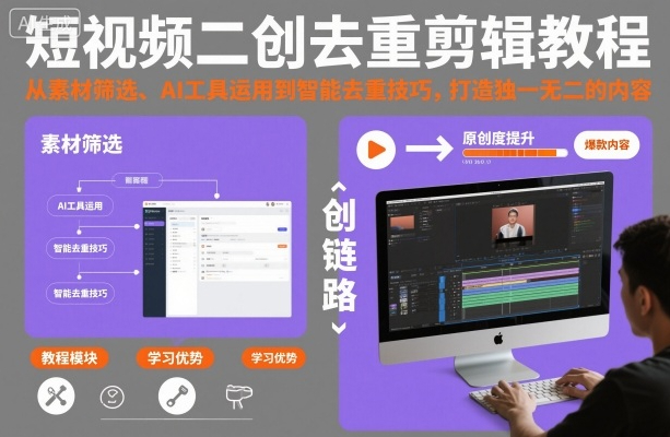 短视频二创去重剪辑教程，从素材筛选、AI工具运用到智能去重技巧，打造独一无二的内容
