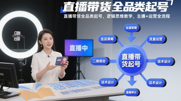 直播带货全品类起号，逻辑思维教学，主播+运营全流程