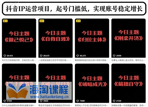 抖音IP运营项目，抖音今日主题玩法，起号门槛低，实现账号稳定增长