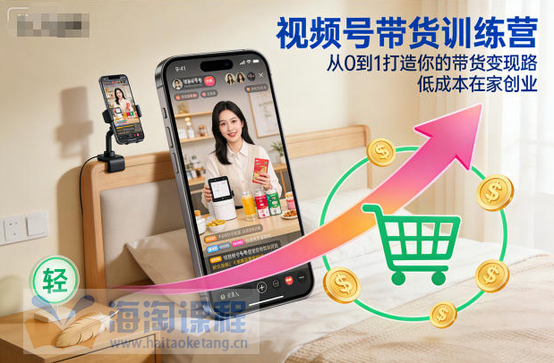 视频号带货训练营，从0到1打造你的带货变现路，低成本在家创业