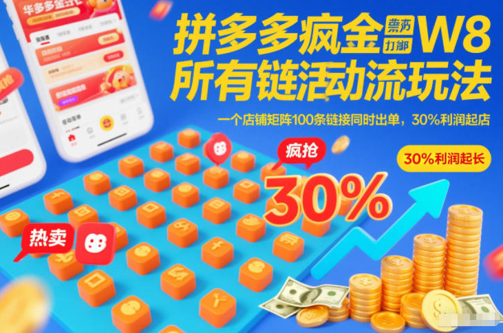拼多多疯狂活动流玩法，所有链接全部打标，一个店铺矩阵100条链接同时出单，30%利润起店