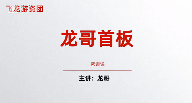 飞龙游资团 龙哥首板密训课 首板战法