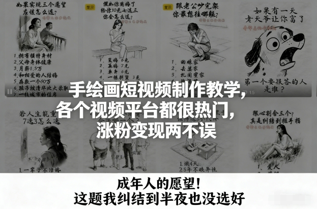 手绘画短视频制作教学，各个视频平台都很热门，涨粉变现两不误