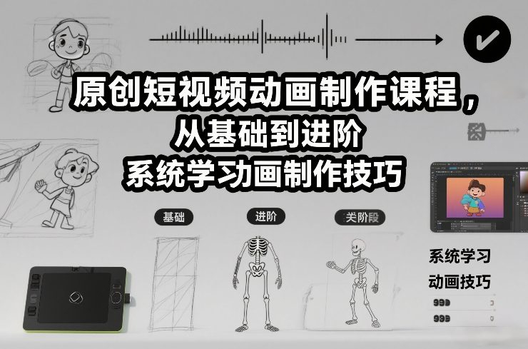 原创短视频动画制作课程，从基础到进阶，系统学习动画制作技巧