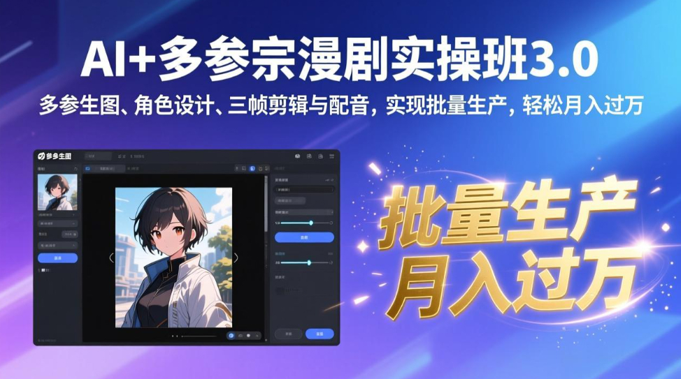 AI+多参宗漫剧实操班3.0：多参生图、角色设计、三帧剪辑与配音，实现批量生产，轻松月入过万