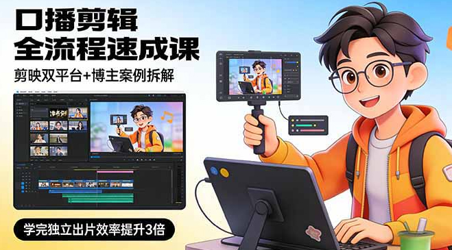 小丁口播剪辑全流程速成课，剪映双平台+博主案例拆解，学完独立出片效率提升3倍