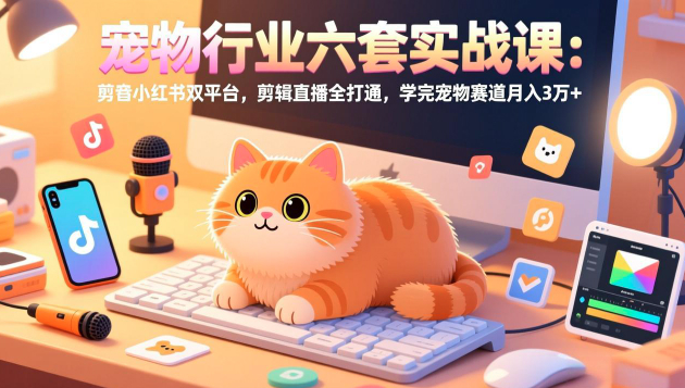 东哥宠业宠物行业六套实战课：抖音小红书双平台，剪辑直播全打通，学完宠物赛道月入3万+