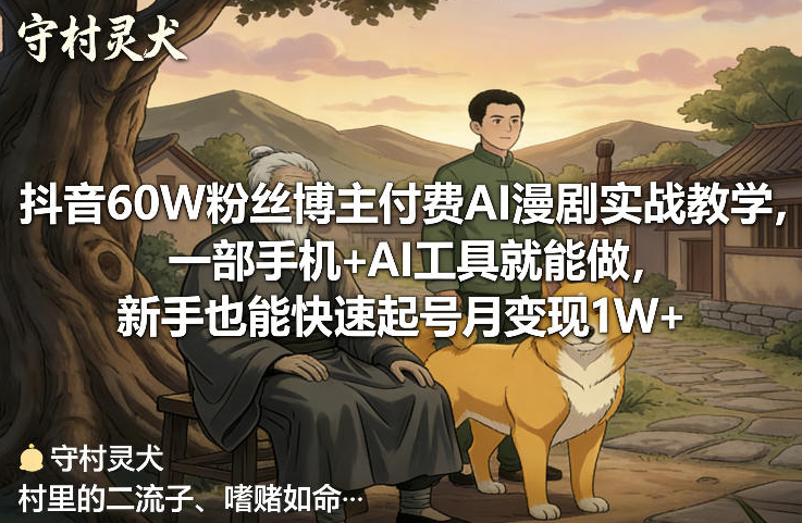 抖音60W粉丝博主付费AI漫剧实战教学，一部手机+AI工具就能做，新手也能快速起号月变现1W+
