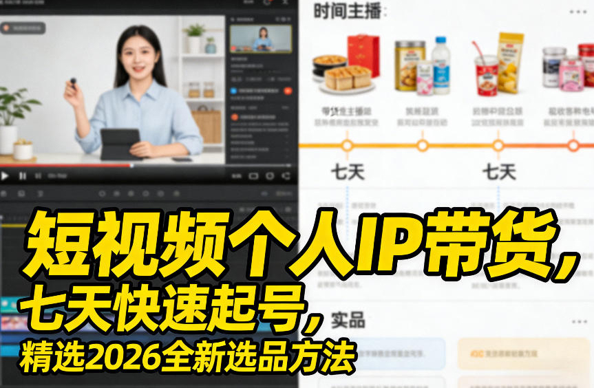 短视频个人IP带货，七天快速起号，精选2026全新选品方法