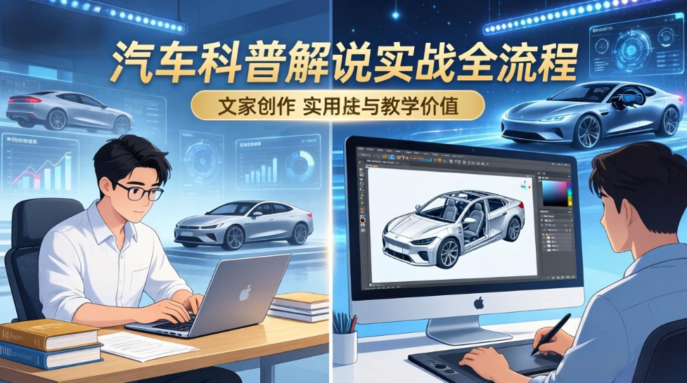 抖音汽车科普解说实战：文案+动画+画面处理+去水印全流程，打造专业汽车科普视频