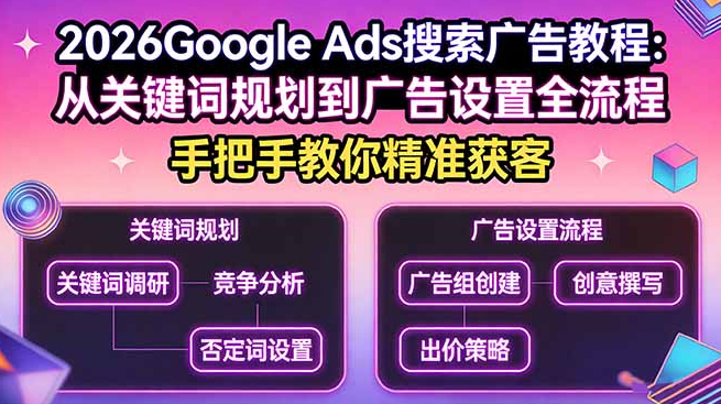 2026Google Ads搜索广告教程：从关键词规划到广告设置全流程，手把手教你精准获客