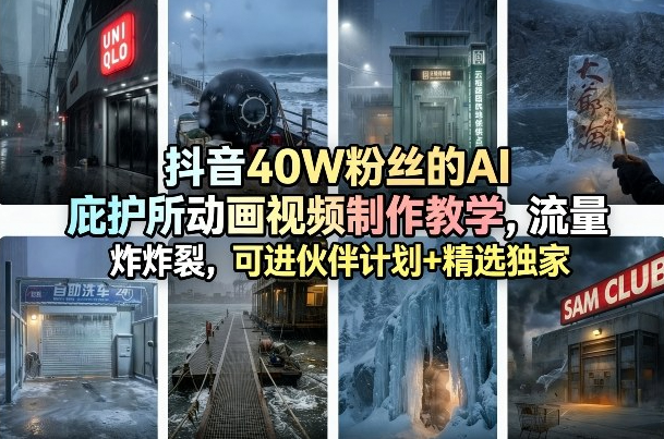抖音40W粉丝的AI庇护所动画视频制作教学，流量炸裂，可进伙伴计划+精选独家