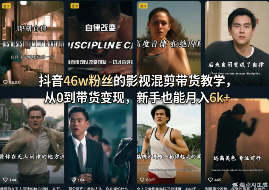 抖音46w粉丝的影视混剪带货教学，从0到带货变现，新手也能月入6k+