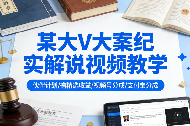 某大V大案纪实解说视频教学，可做伙伴计划、撸精选收益，视频号和支付宝分成计划均可