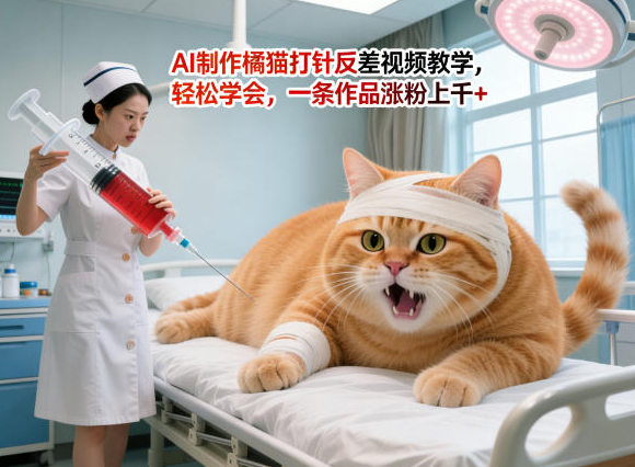 AI制作橘猫打针反差视频教学，轻松学会，一条作品涨粉上千+