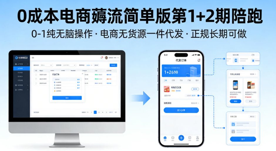 0成本电商薅流简单版第1+2期陪跑，0-1纯无脑操作，电商无货源一件代发，正规长期可做
