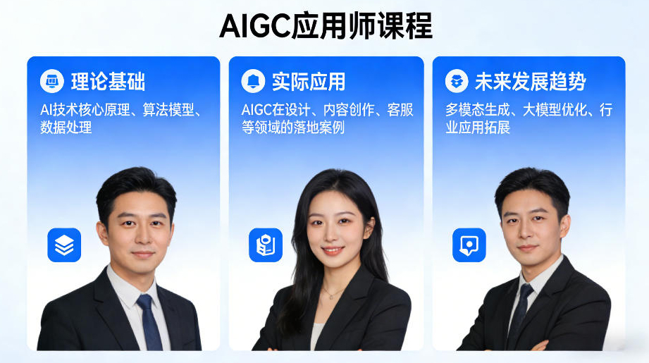 AIGC应用师课程，覆盖了AI技术的理论基础、实际应用、以及未来发展趋势