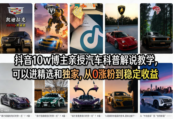 抖音10w博主亲授汽车科普解说教学，可以进精选和独家，从0涨粉到稳定收益（详细视频课程+1T素材）