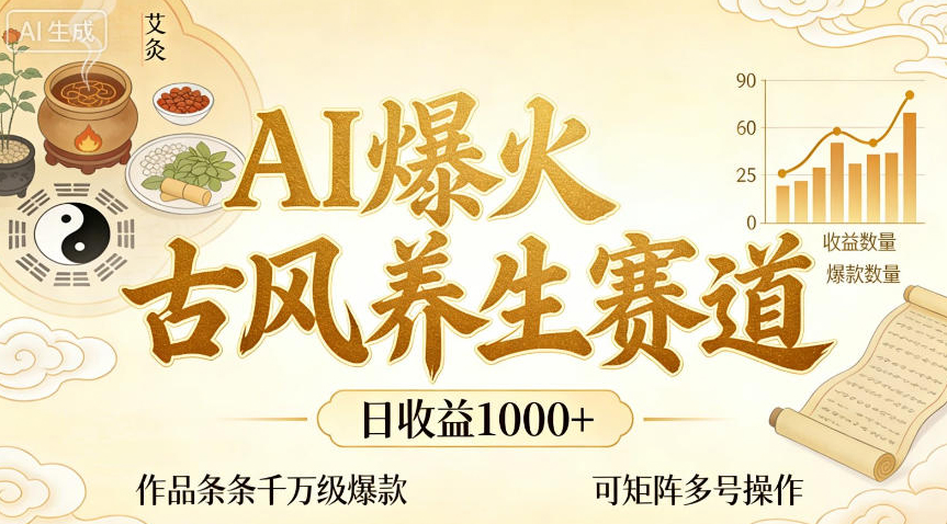 AI爆火古风养生赛道，日收益1k+单条作品点赞破万+，可矩阵多号操作【揭秘】