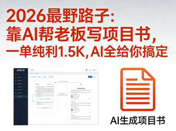 2026最野路子：靠AI帮老板写项目书，一单纯利1.5K，AI全给你搞定