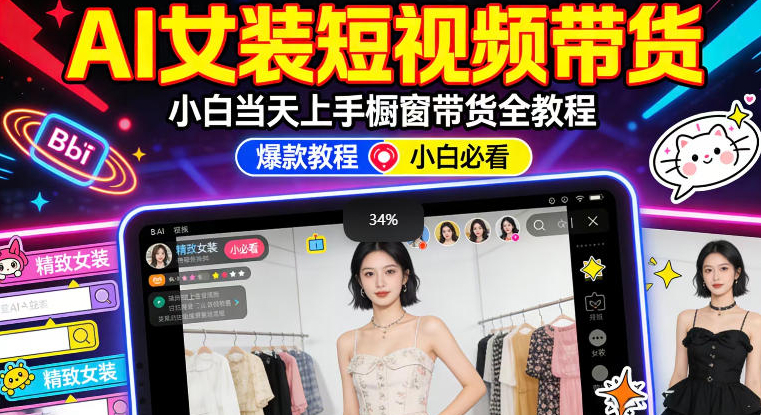 AI女装短视频橱窗带货：小白零门槛当天上手，高佣金爆款轻松賺！