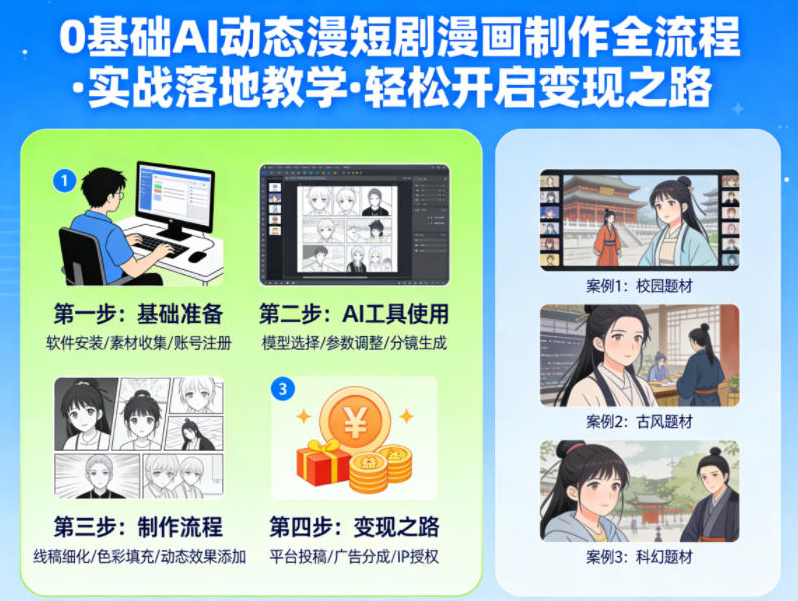 0基础AI动态漫短剧漫画制作全流程，实战落地教学，轻松开启变现之路